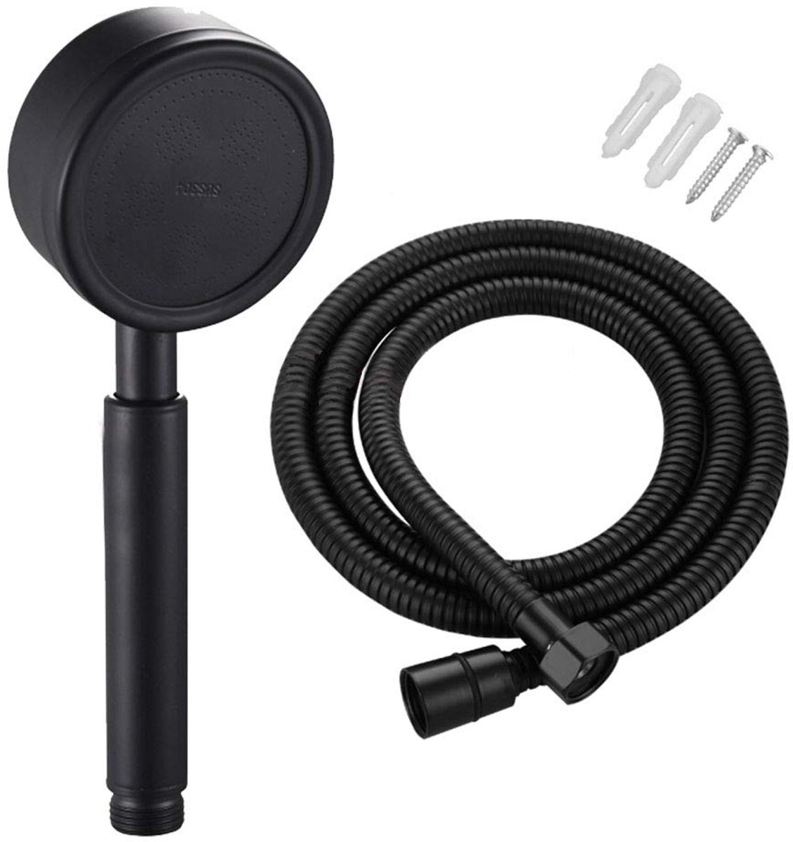 SnelShoppen - Douchekopset met Slang, Handdouche 80 mm, Roestvrij Staal, Waterbesparend, Hogedruk Handdouche, Zwart voor Badkuip en Douche, 1,5 m Slan