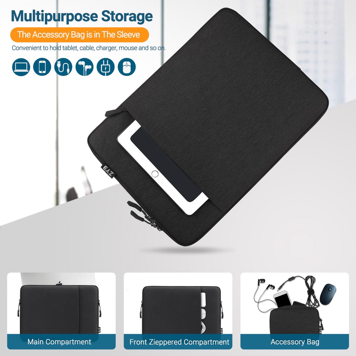 SnelShoppen - Laptophoes tas voor MacBook Air en Pro 13 inch Sleeve - Waterdicht, Schokbestendig, Zwart, Ideaal voor Werk, School en Reizen