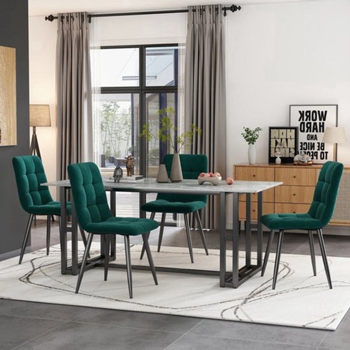 Eetkamerstoel – Stoel – Kuipstoel – Meubel – Woonstoelen – Groen Velvet – Set Van 4 – Met