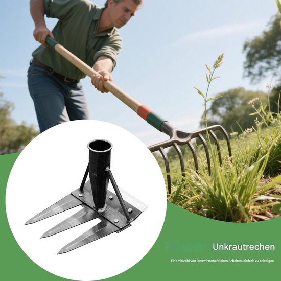 Onkruidhark Tuingereedschap - Wiedhark Grastrekker - Tuinonderhoud Bodem - Dubbelzijdig Ontwerp - 3 Tanden - Metaal — afbeelding 4
