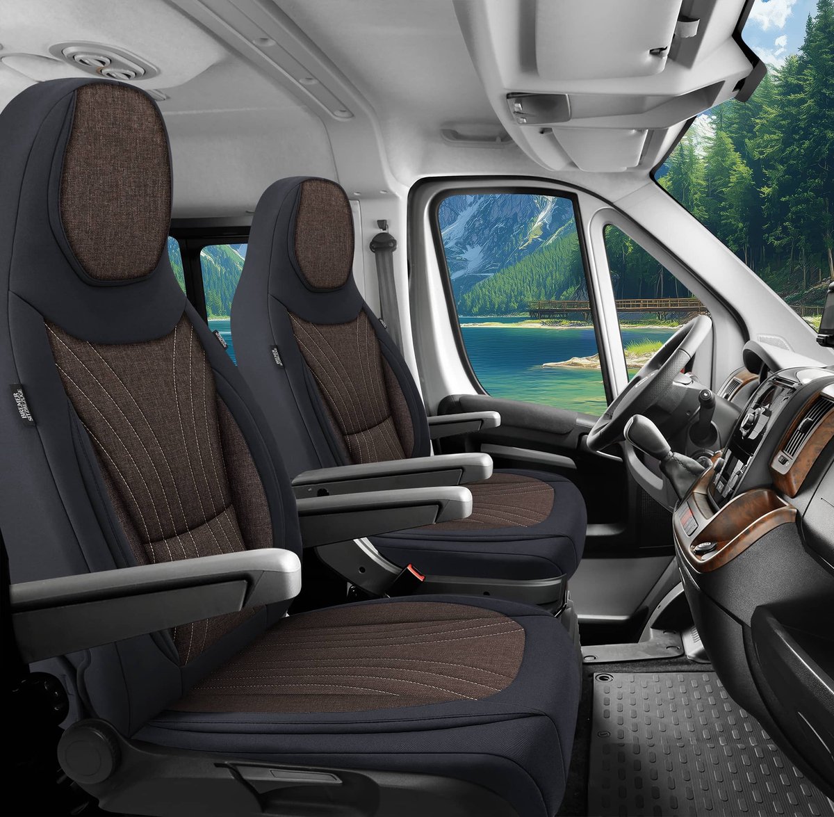 Premium Camper stoelhoezen voor Rapido C12 in Schwarz/Braun (2 losse stoelen)