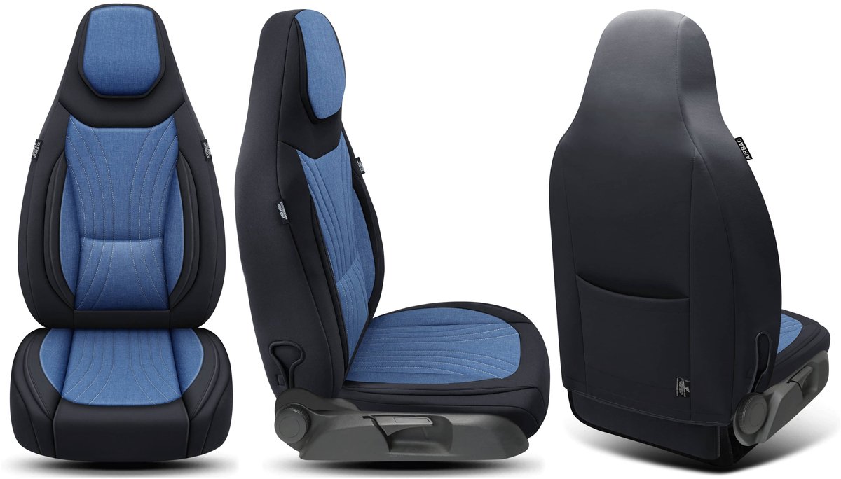 Premium Camper stoelhoezen voor Challenger C6 in Schwarz/Blau (2 losse stoelen)