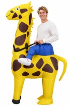 KIMU® Opblaas Kostuum Zittend Op Giraf - Opblaasbaar Pak - Giraffenpak Mascotte Opblaaspak - Opblaasbare Giraffe Dames Heren Halloween