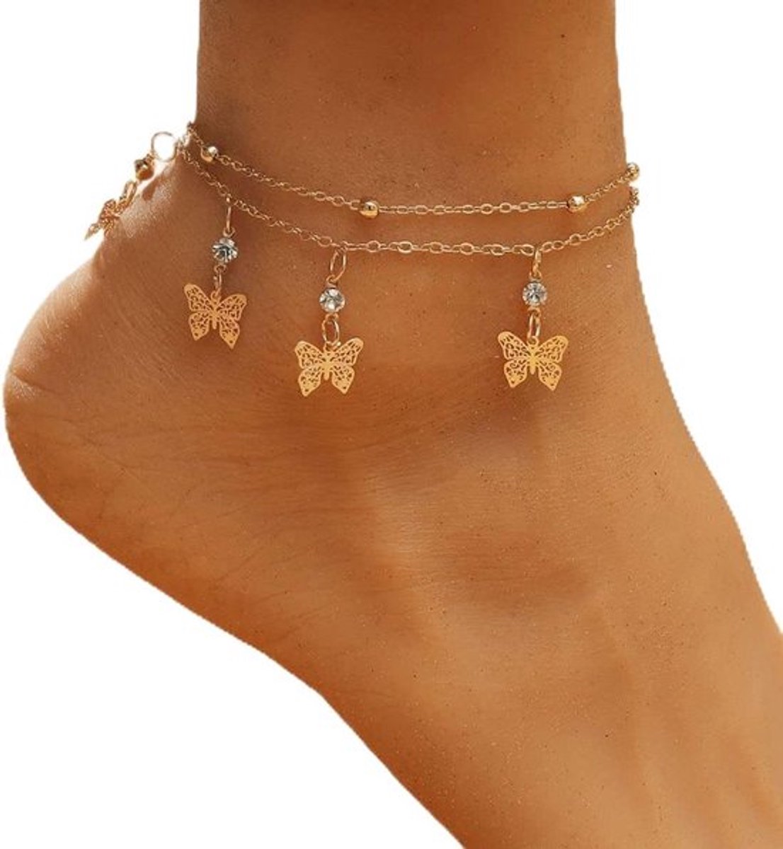 Verstelbaar Enkelbandje met Daisy Bloemen en Strass - Zomer Voet Sieraden Ketting voor Dames - Goudkleurig