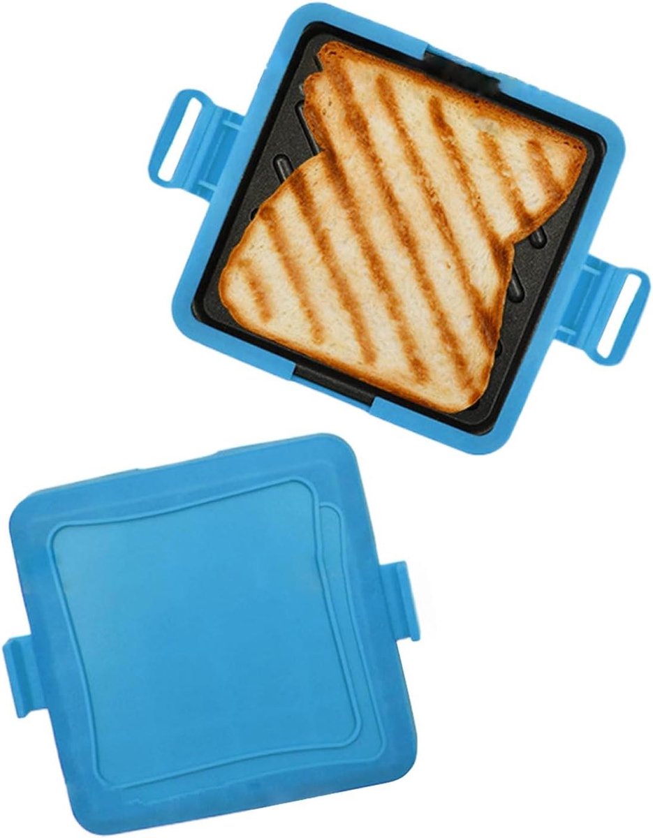 Sandwichpers Panini Grill - Draagbaar Apparaat - Ontbijt Maken - Draadloos Gebruik - 16 x 14 x 3 cm - Blauw