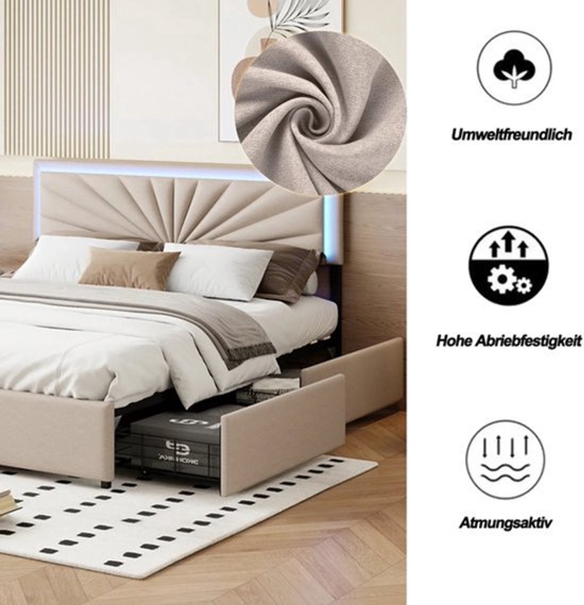 Tweedersoonsbed – Opbergbed – Bedframe – Slaapbank – Linen Bekleding – 140x150 cm – Verste