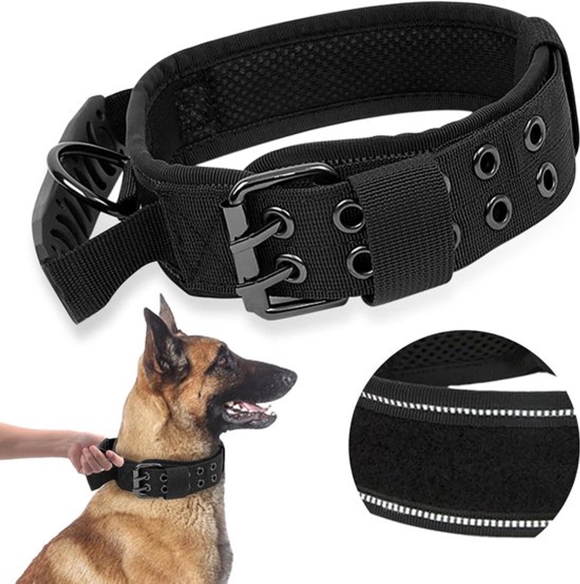 Nylon hondenhalsband met handgreep en reflecterende, verstelbare trainingshalsband voor middelgrote en grote honden