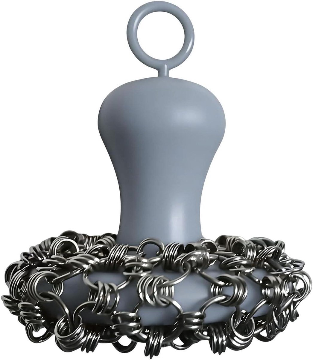 Gietijzeren Schrobmachine - Panreiniger Keuken - Kookgerei Schoonmaken - 316 Roestvrijstalen Ketting - 8 cm - Grijs