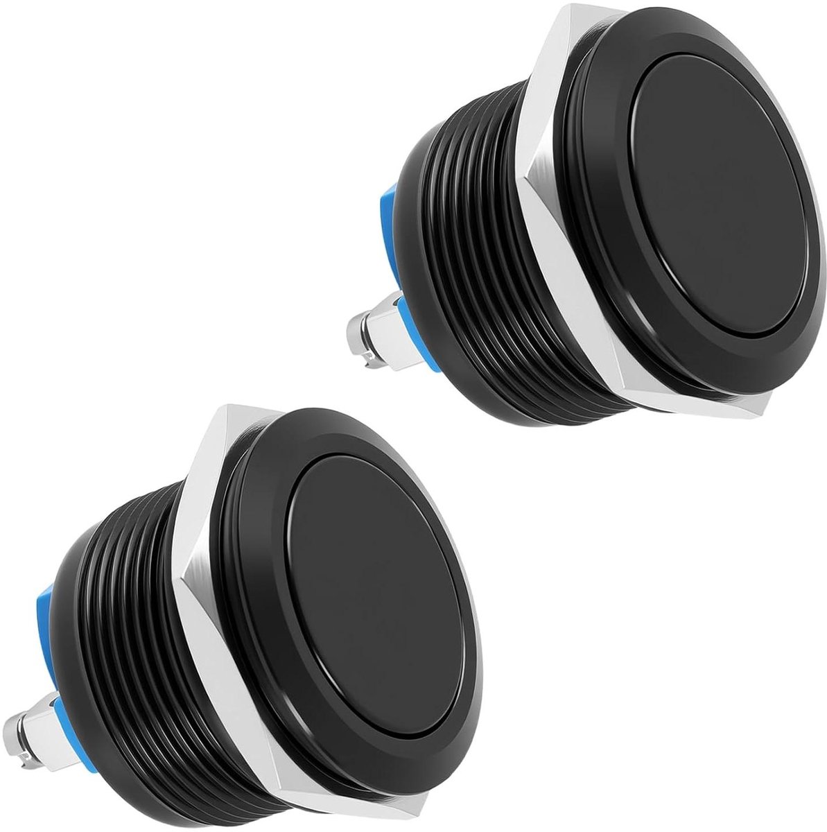 Drukknop Schakelaar - Momentane Schakelaar Waterdichte Knop - Apparaten Bedienen - Roestvrij Staal - 22 mm - Zwart
