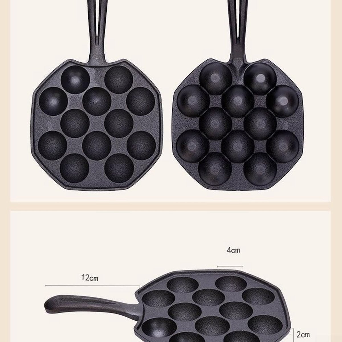 Gietijzeren Pan Snack Maker Thuis Snacks Maken 12 Holtes Grillplaat 28 x 24 x 5 cm