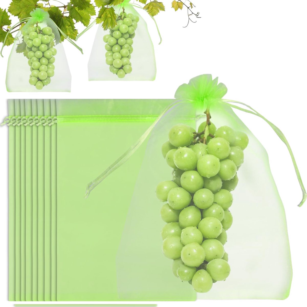 SnelShoppen - 100 stuks druivenbeschermzakken 20 x 30 cm, fruitbeschermingszak met trekkoord, legergroen, bescherming tegen vliegen, vogels en insecte