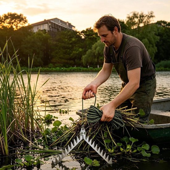 Onkruidverwijderaar - Waterplanten snijder Graswieder - Vijvers schoonmaken - Verstelbaar aandraaimechanisme - 20 meter touw - Zilver — afbeelding 5