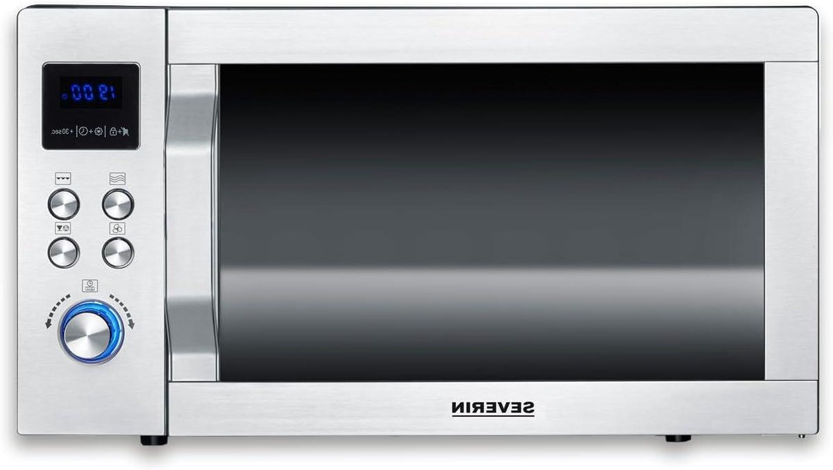 Magnetron met heteluchtfunctie - Oven magnetron - Snel maaltijden bereiden - Glazen bodem zonder draaiplateau - 25 Liter - Zwart RVS