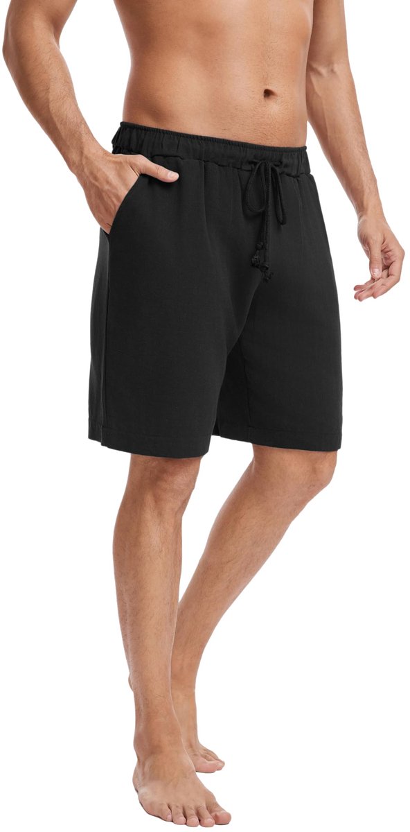 SnelShoppen - Herenshorts Linnen Licht Luchtig Casual Zomershorts Korte Vrijetijdsbroek met Zakken Zwart 3XL voor Strand Vakantie Tuin