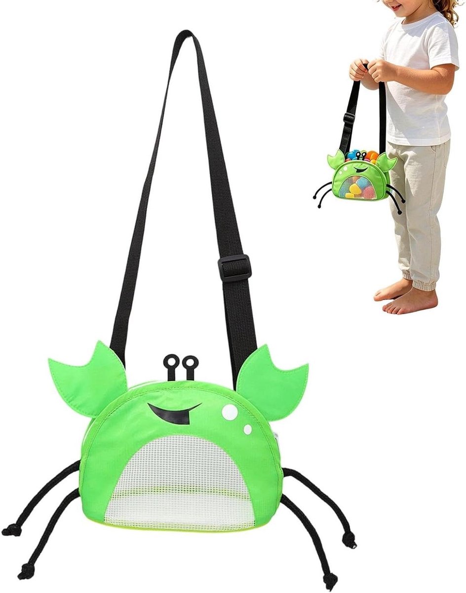 Speelgoed Tas Gaas - Schelpen Buidel - Buitenspelen Verzamelen - Verstelbare Schouderband - 18x14x10 cm - Groen