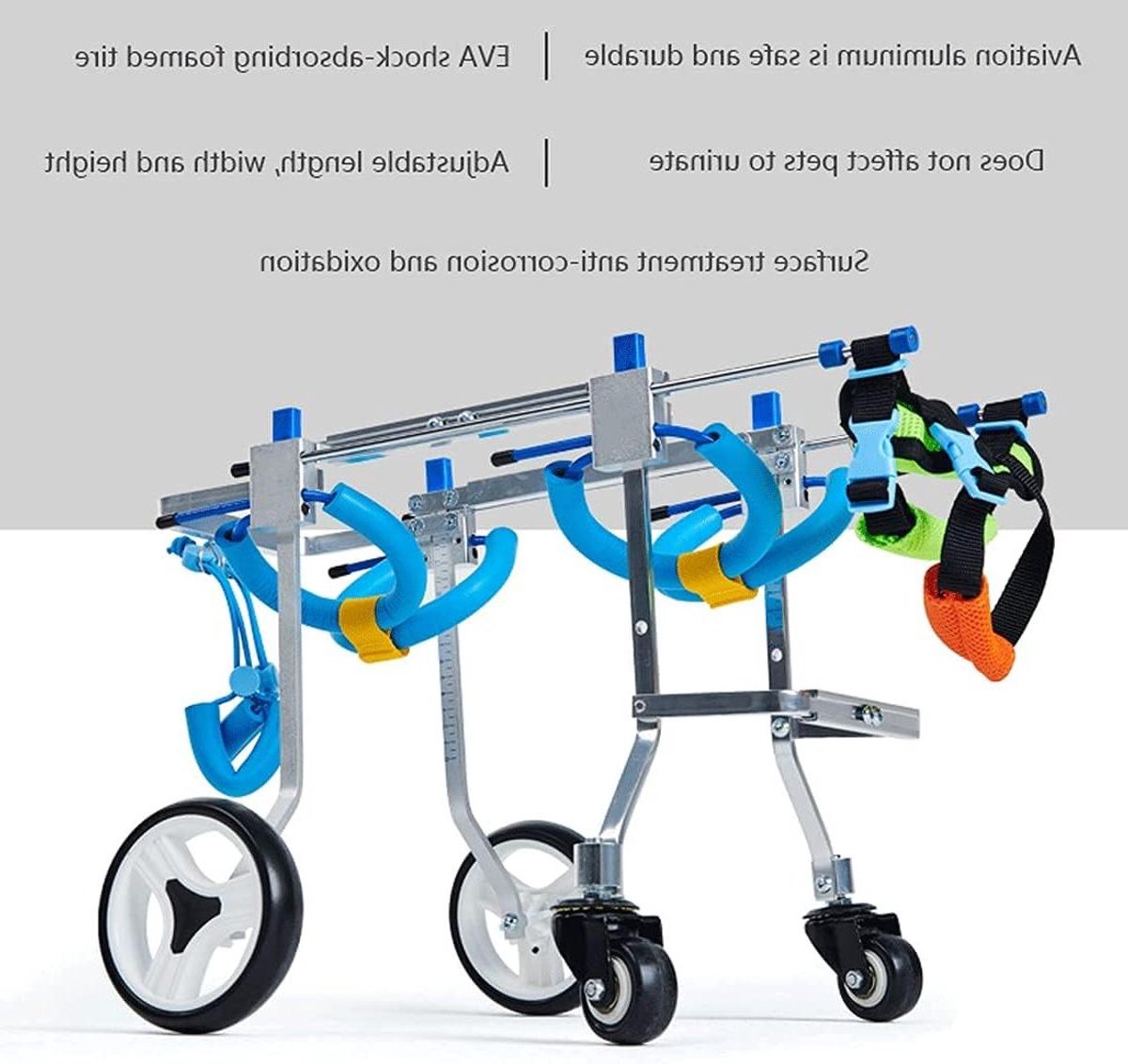 Hondenrolstoel - Hondenkar Puppy - Huisdier Mobiliteit - Verstelbare Ondersteuning - 4 Wielen - Zilver