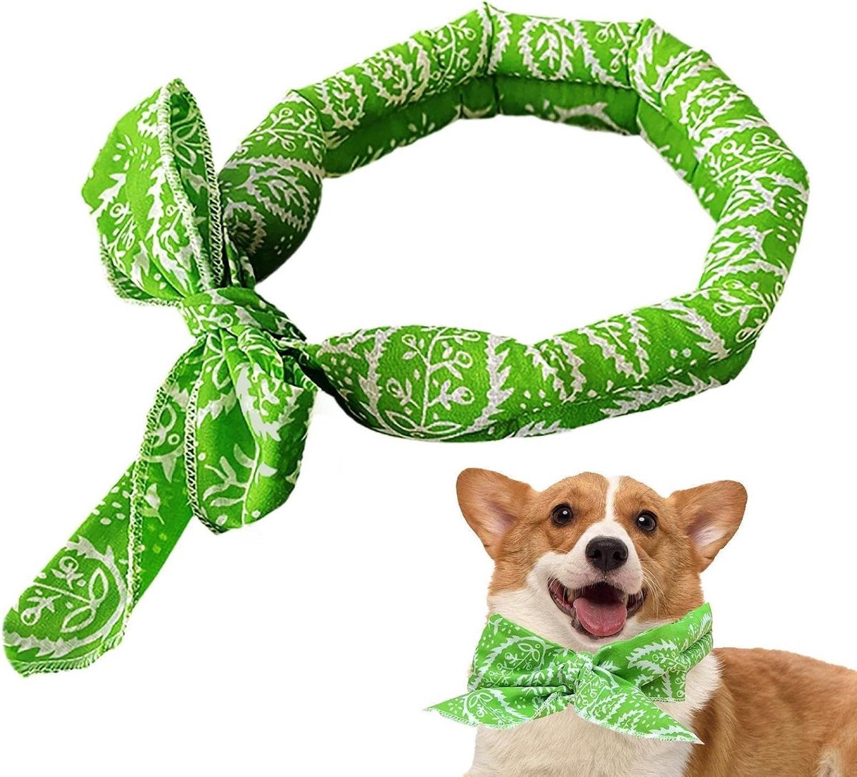 Verkoelende Bandana Hond - Halsband Kat - Warmte Afvoeren - Vochtregulerend Materiaal - 100x5x1 cm - Groen