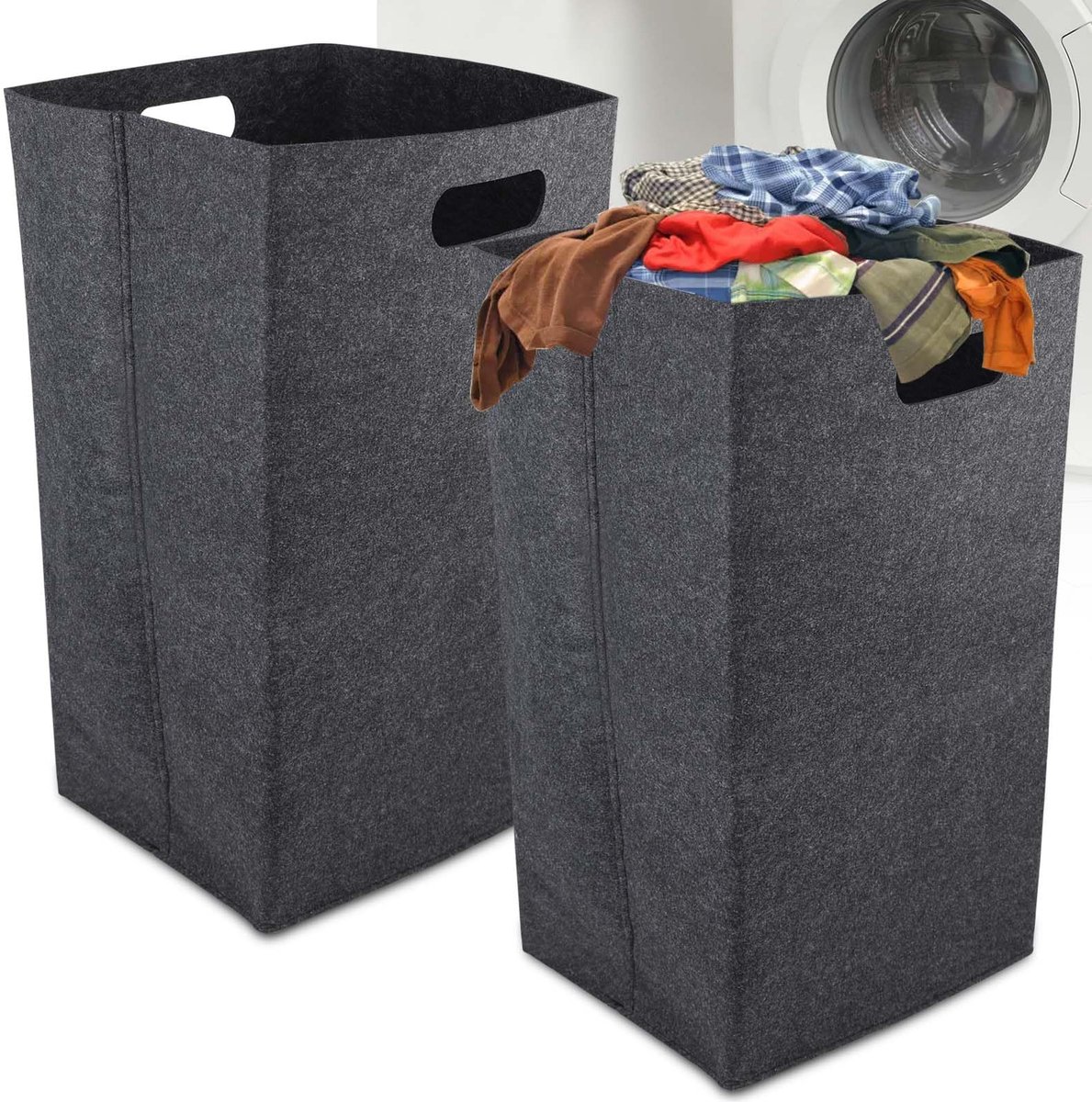 SnelShoppen - 2 Stuks Opvouwbare Wasmanden - 60 Liter Vilt Wasverzamelaar - Smalle Vuile Wascontainer - Donkergrijs - Ideaal voor Slaapkamer en Badkam