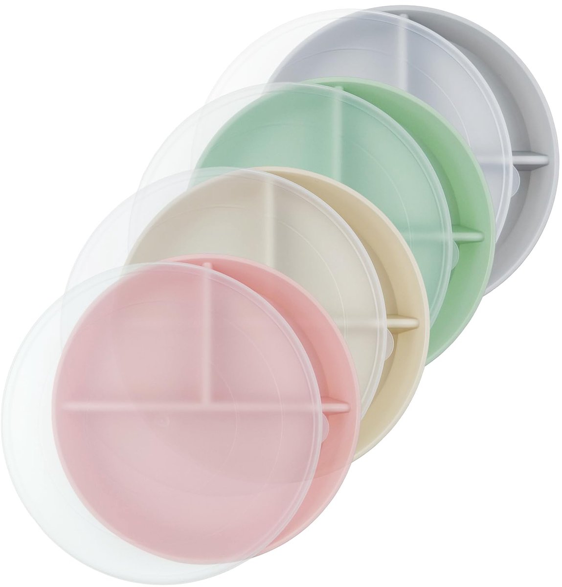 SnelShoppen - Set van 4 Verdeelde Borden 22,8 cm - Kunststof, Herbruikbaar, Onbreekbaar, BPA-vrij, Magnetron- en Vaatwasmachinebestendig voor Feest, C