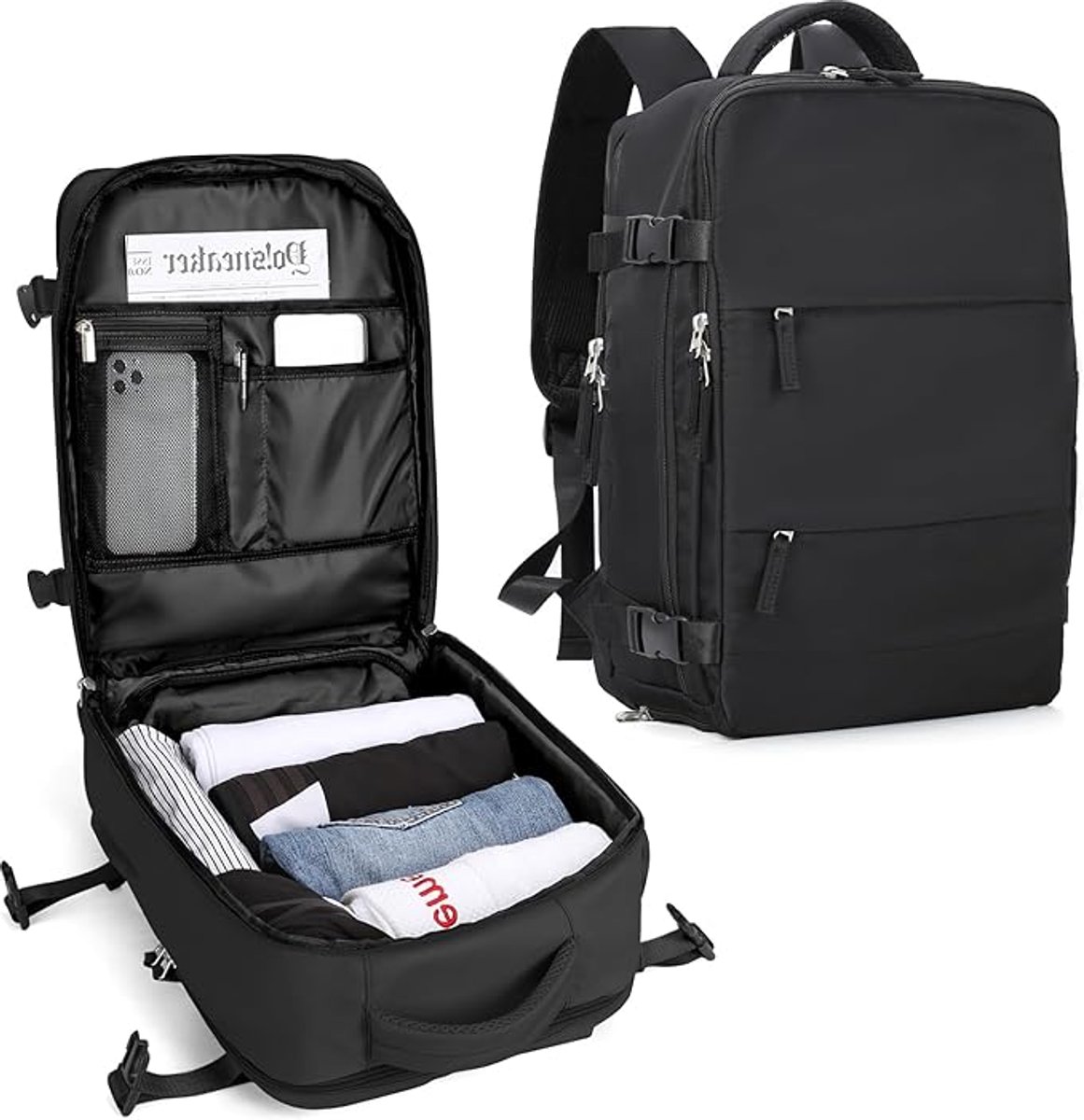 Reisrugzak handbagage 40x30x20-rugzak met schoenenvak- waterdichte, casual outdoortas voor dagelijks gebruik, ideaal voor wandelen - geschikt voor een 14-inch laptop - inclusief USB-oplaadpoort en schoenenvak - zwart - 30x20x40 cm