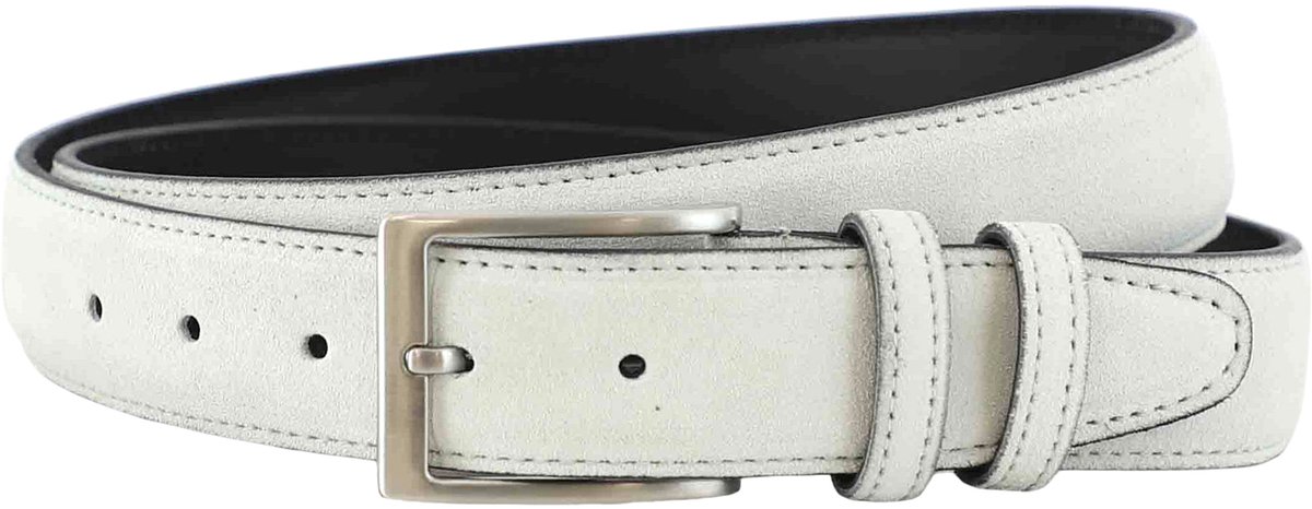 Landley Suède Leren Heren Riem - Pantalon Riem Leer - Broekriem Mannen - Lichtgrijs / Wit - Lengte totaal 100 cm / Riemmaat 85