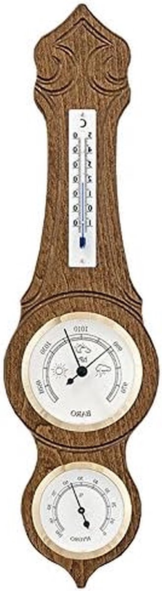 Weerstation Hout - Weerindicator Station - Weer Monitoren - Barometer Thermometer Hygrometer - 420 x 110 mm - Zilver