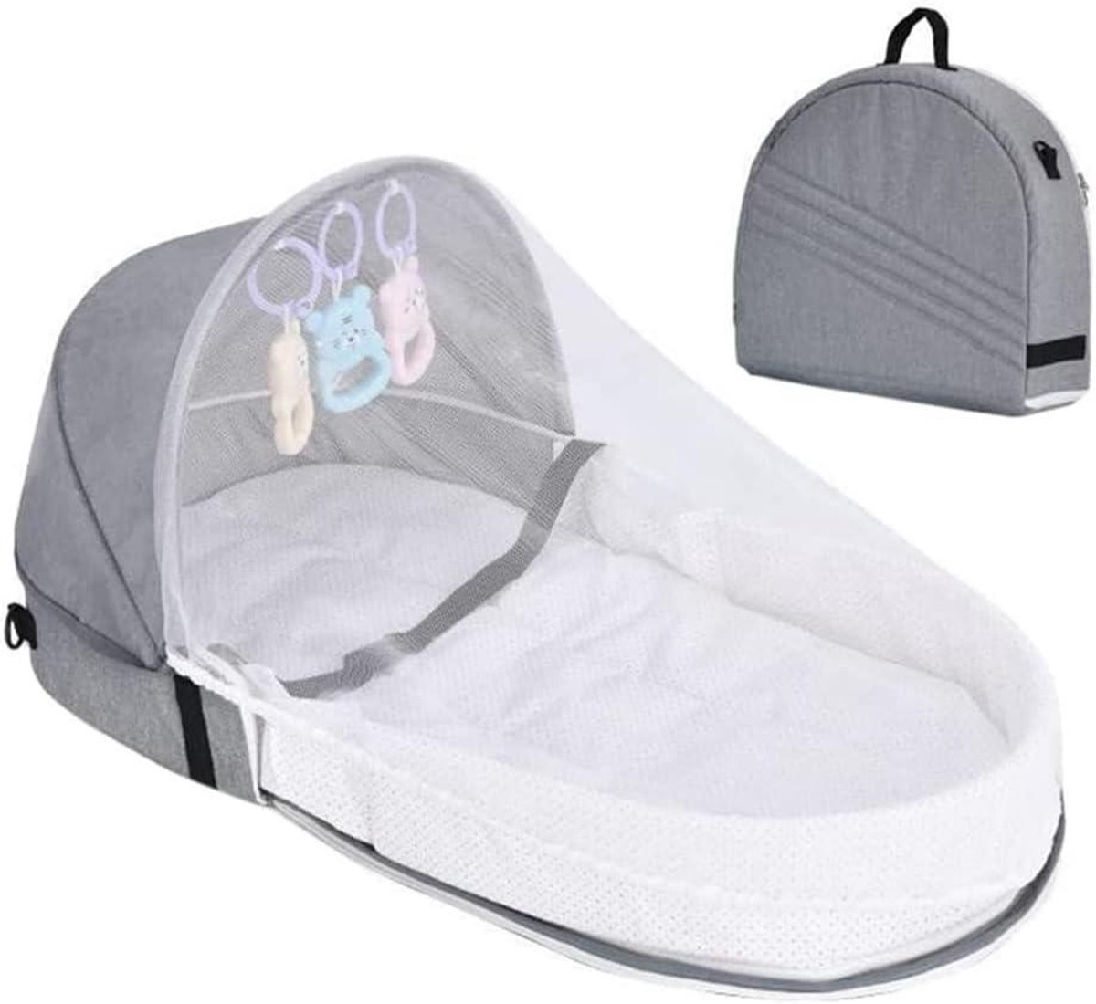 Baby Reisbed - Draagbaar Babybedje - Veilig Slapen - Bionisch Wiegontwerp - 40 x 35 x 15 cm - Grijs