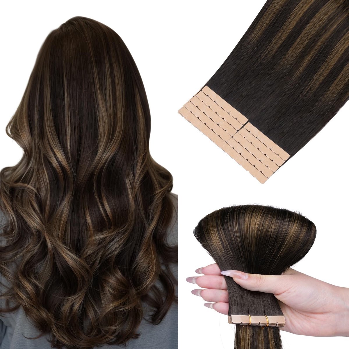 Dailygoods - Hotbanana Mini Tape In Hair Extensions - 10 Stuks 30g 40cm Donkerbruin met Balayage