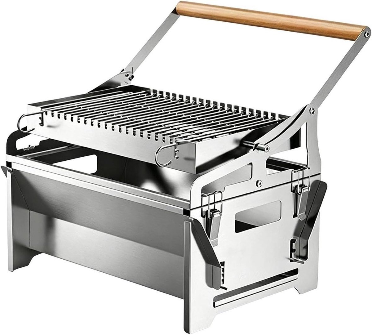 Draagbare Houtskoolbarbecue - Kampeergrill Rotatie - Buiten Koken - 360 Graden Rotatie - 16x30x16 cm - Zilver