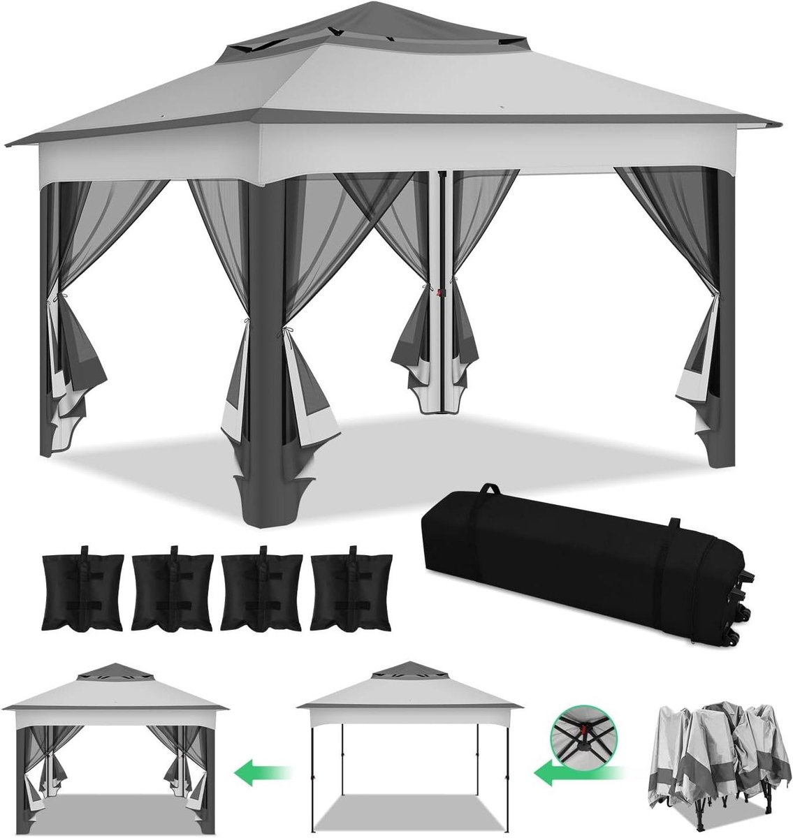Tuinpaviljoen - Partytent Prieel - Buitenfeesten Organiseren - Waterdicht UV-Bestendig - 3 x 3 m - Grijs