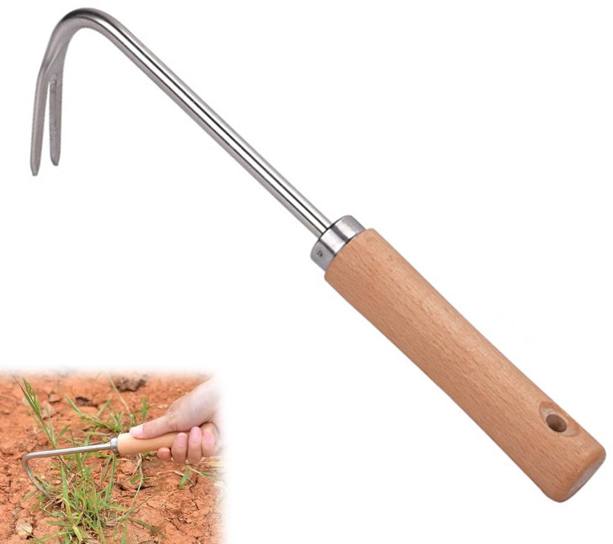 Dailygoods - Roestvrijstalen Tuinbroeder met Houten Handvat - V-vormig Design