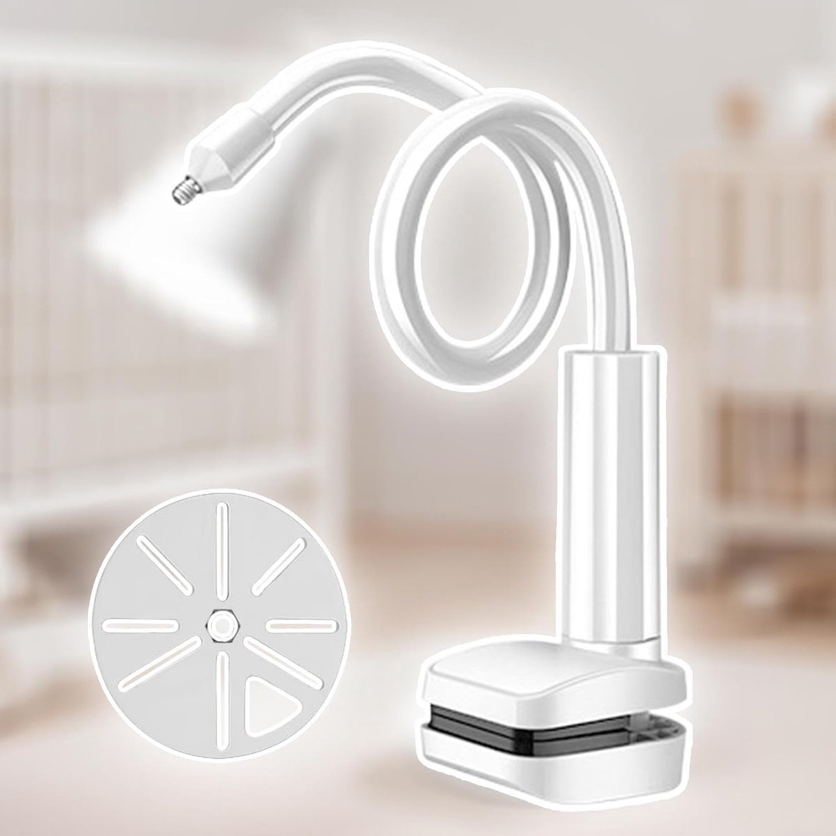 Camerahouder Zwanenhalsarm - Babyfoonhouder Klem - Babykamer Toezicht - 360 Graden Rotatie - 0.5m - Wit