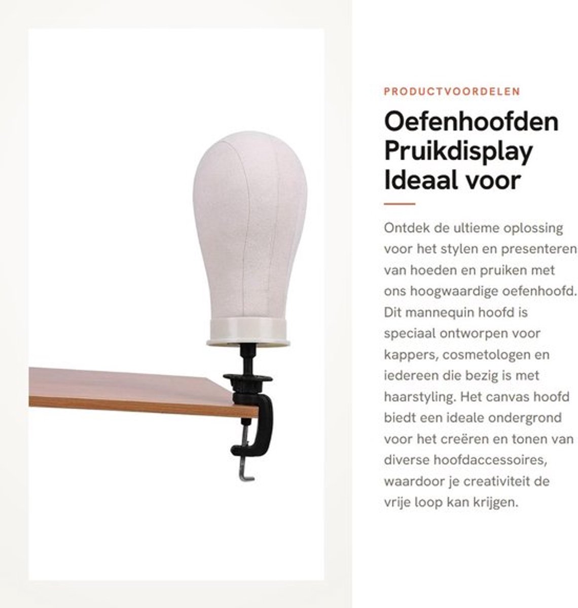 Oefenhoofd 21 Inch - Pruiken Display - Kappershoofd - Canvas Hoofd - Tafelklemstandaard - Duurzaam Materiaal - Pruikdisplay