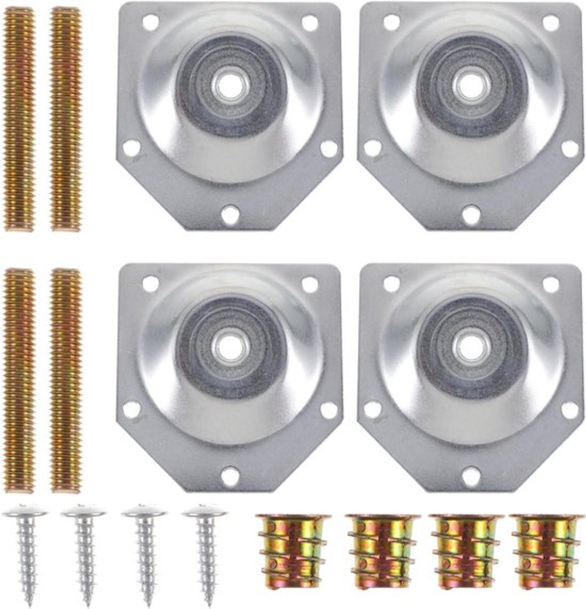 Montageplaten voor poten, 14 graden gebogen, meubelbevestigingsplaten, M8 bankpoten, converter, schroeven, 4 stuks.