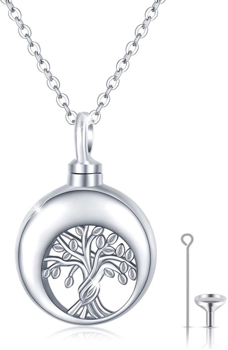 Urn halsketting voor as - Levensboom medaillon - 925 sterling zilver - Herdenkingssieraden voor vrouwen - Aandenken as ketting - Geschik