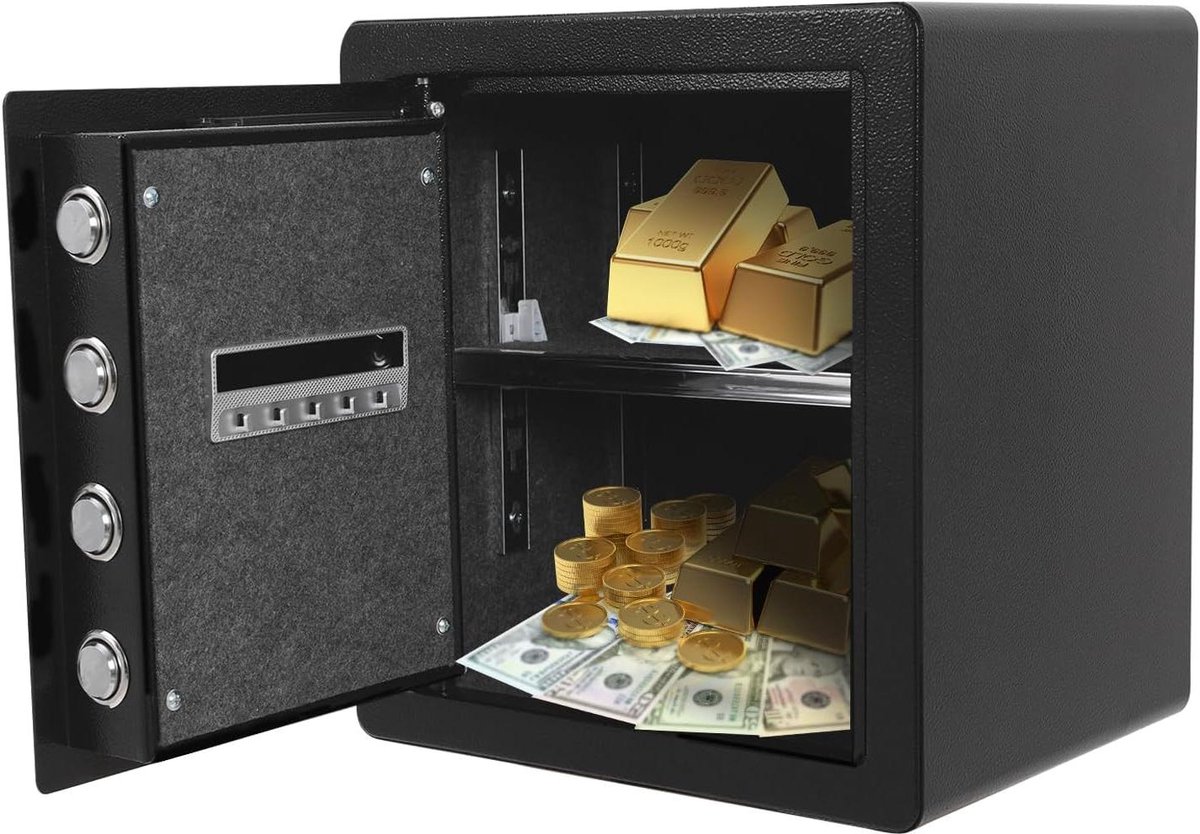 Kleine kluis - Veiligheidsbox Opbergkluis - Waardevolle spullen bewaren - Dubbel slot wachtwoord en sleutel