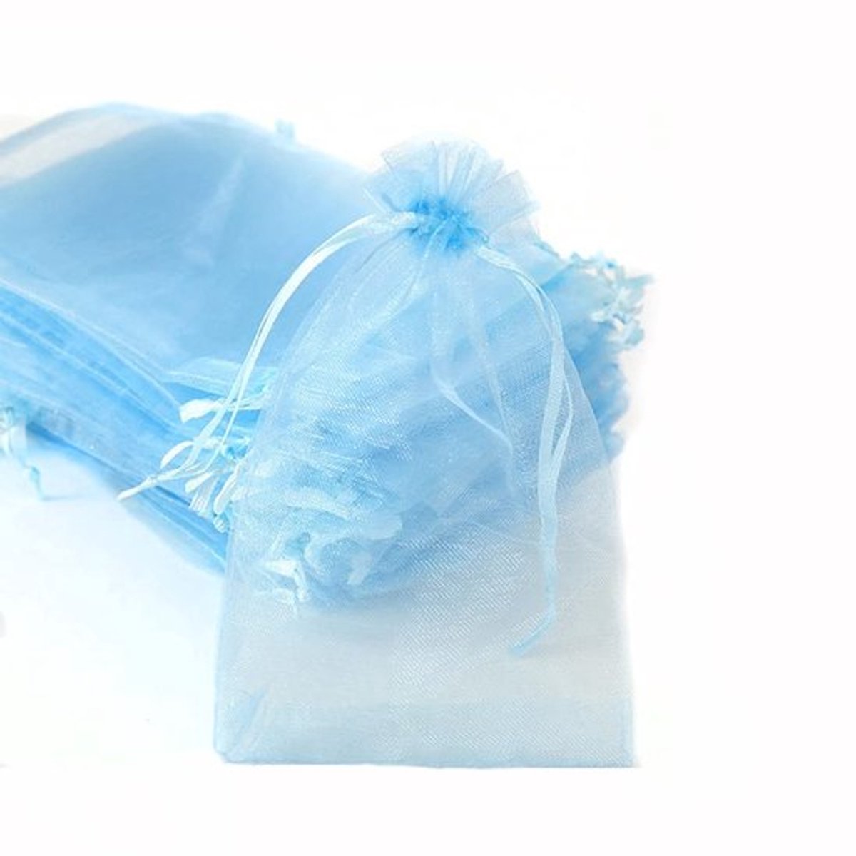 - Organza zakjes - Cadeauzakjes - Trekkoord - Lichtblauw - Snoepzakjes - Geschikt voor feesten en bruiloften - 7 x 9 cm