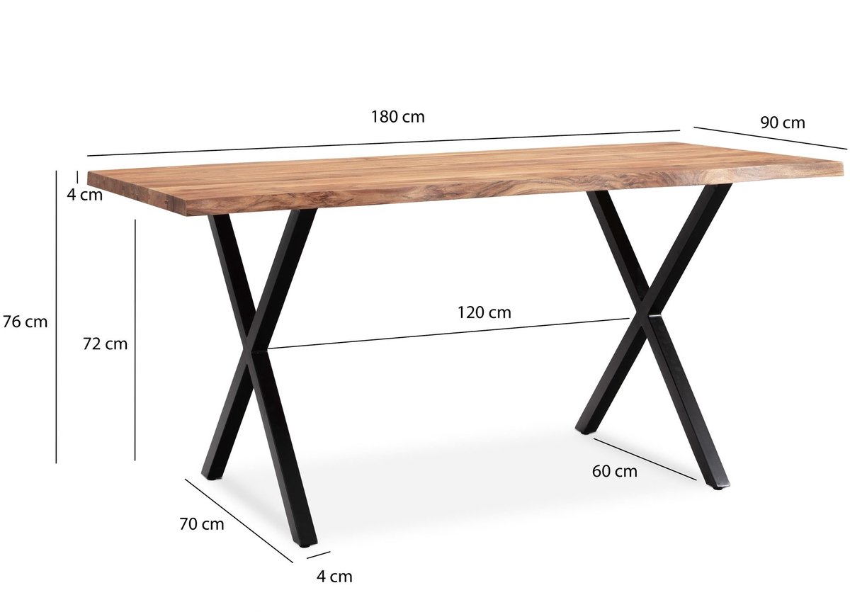 Eettafel acaciahout zwart 180x90 cm