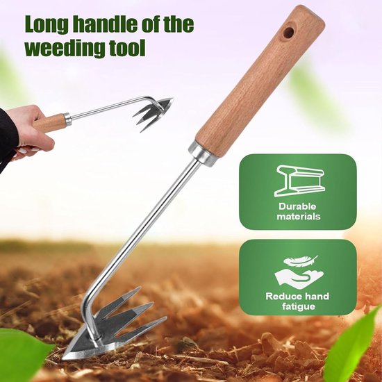 Tuin Handwieder - Onkruidverwijderaar Trekker - Onkruid Wieden - Drietand Ontwerp - 37 cm - Zilver — afbeelding 3