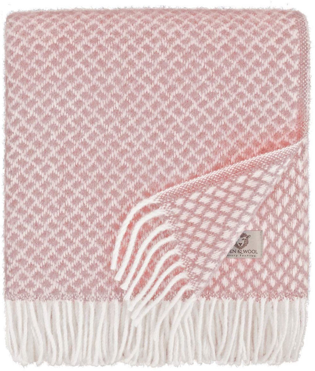 SnelShoppen - Luxe Zachte Warme Wollen Deken - 100% Nieuw-Zeelandse Wol - Roze Pink - 130 x 170 cm - Plaid Gooi Sprei voor Bank Bed Fauteuil Slaapbank