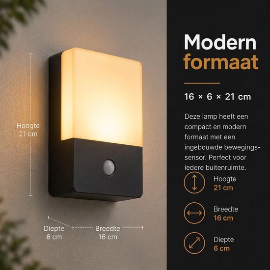 Luminize® LED Buitenlamp met Bewegingssensor - Wandlamp voor Buiten - Lamp met Sensor - Voordeurlamp Incl. Lichtbron - Deurlamp - 2700K & 11.4W - IP44 Verlichting - 16x5.5x21cm - Zwart