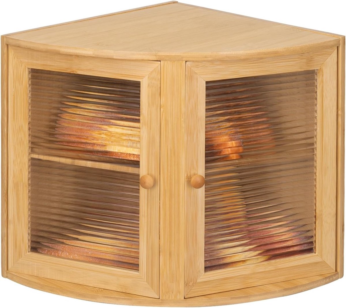Broodtrommel - Transparant - 32,0 x 32,0 x 34,0 cm - Bamboe Dubbellaags - Voor Keuken