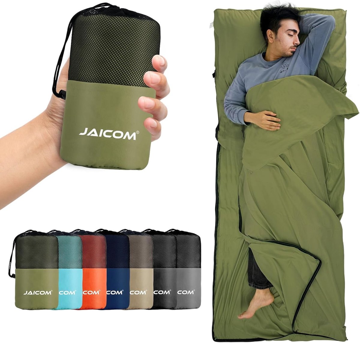Slaapzakvoering - Olijfgroen - 220 x 90 cm - Ultralichte en Comp compacte Lakenzak - Voor Kamperen en Reizen