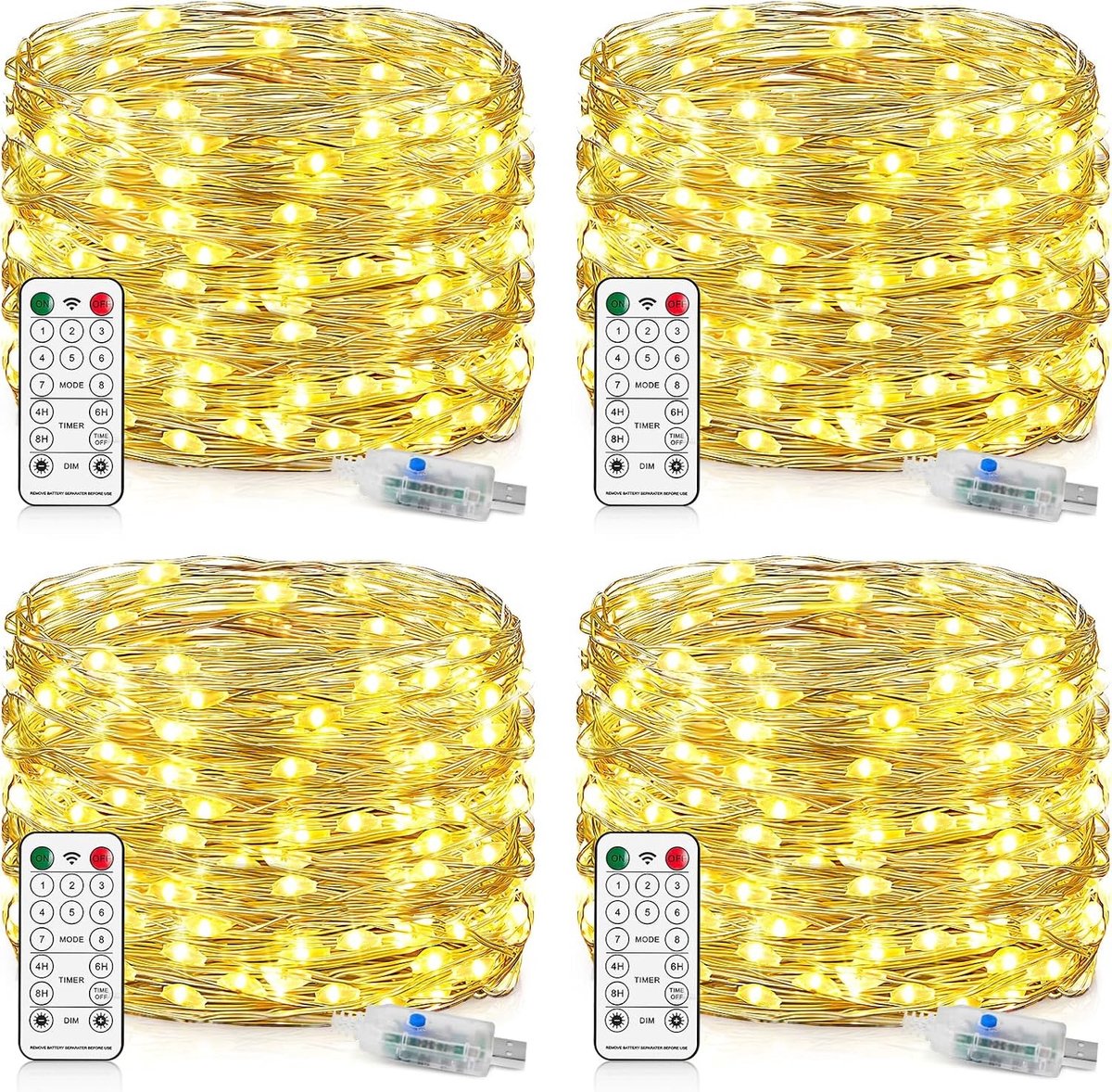 Led-lichtsnoer - Warm Wit - 15 m - USB-lichtketting met Afstandsbediening - Voor Binnen- en Buitendecoratie