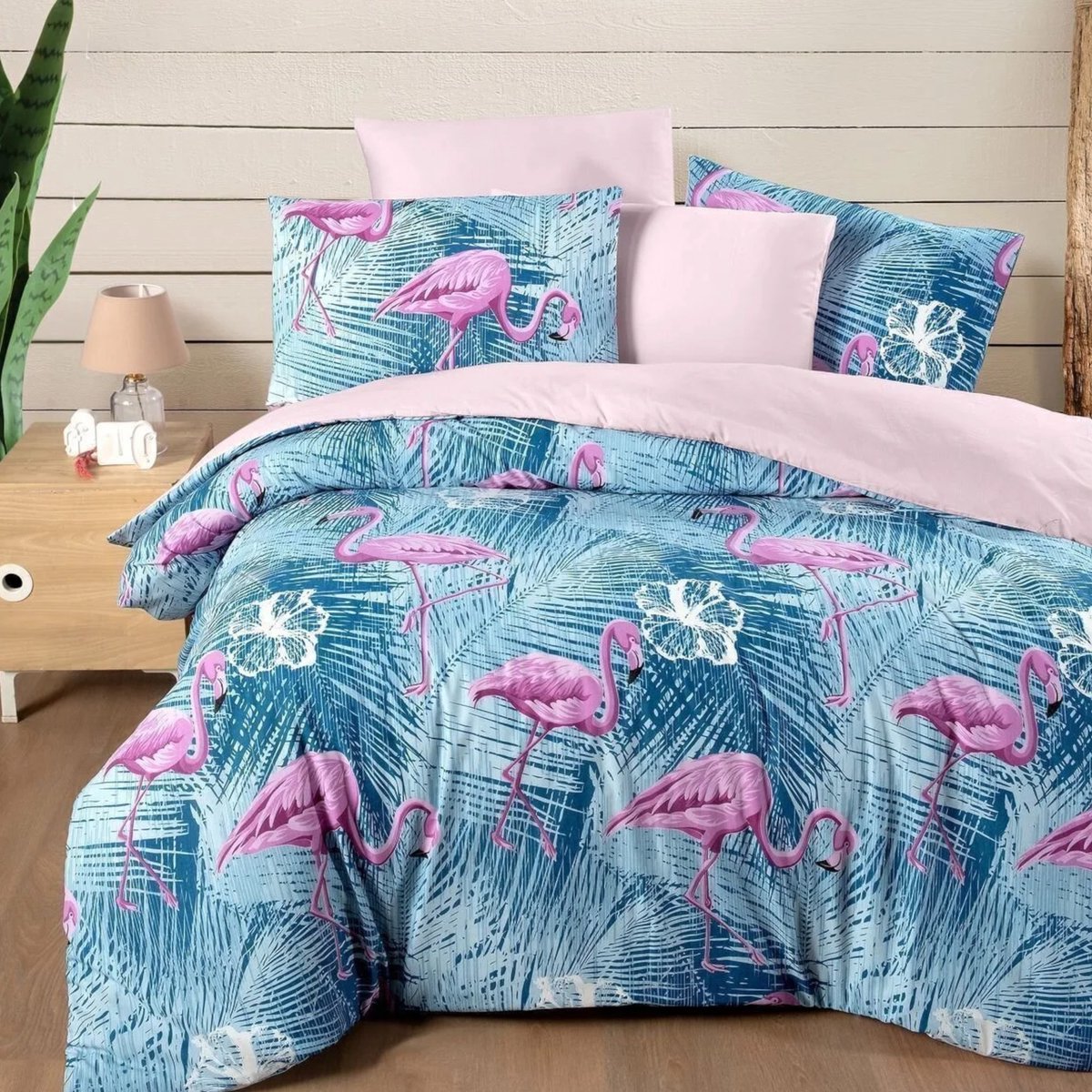 Dekbedovertrekset - Lits-Jumeaux - 240x220+ 2 kussenslopen 60x70 - Flamingo