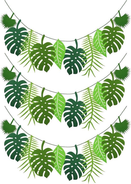 Jungle Leaf Slinger-set van 3 stuks - Herbruikbare Kunstmatige Palmblad Slinger voor Tropische Feestdecoratie - Monstera Bladeren - Hawaiiaans Thema Feest - Zomerfeest decoratie