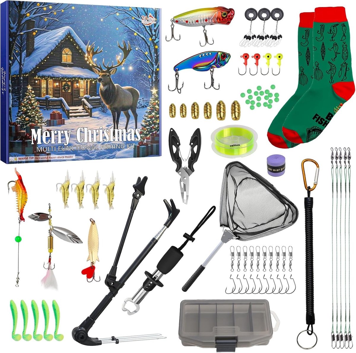 Adventskalender voor Vissers - Kerstmotief - 24 Dagen - Met Visgereedschap en Accessoires - Voor Volwassenen en Tieners
