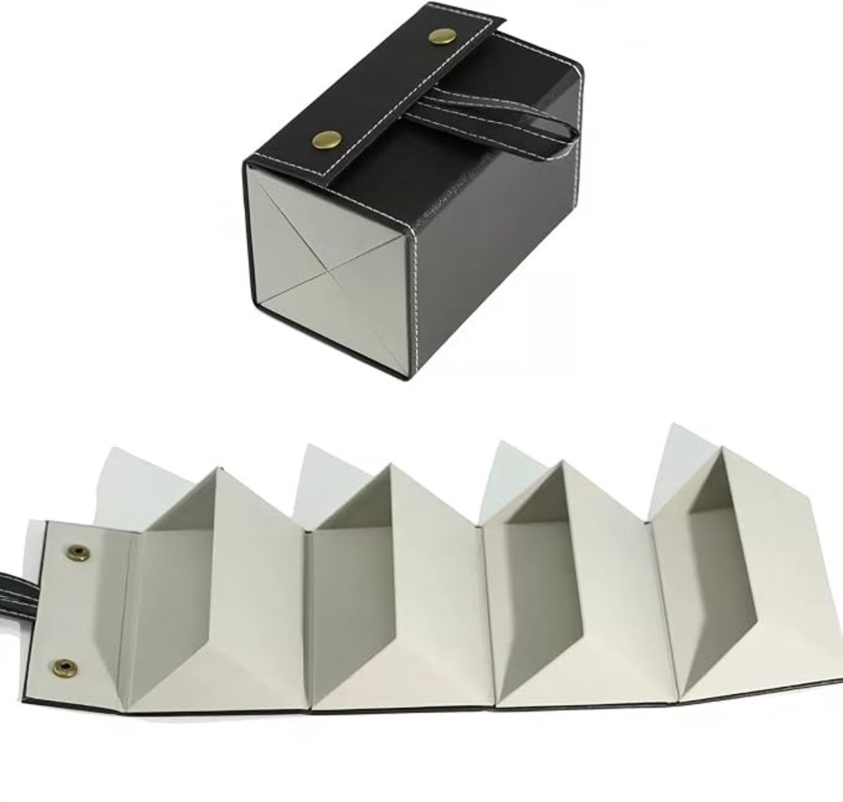 4-slot zonnebril organisator, opvouwbare reis zonnebril geval met spiegel, reis zonnebril geval voor vrouwen en mannen, PU lederen bril opslag voor meerdere brilen en accessoires (zwart)