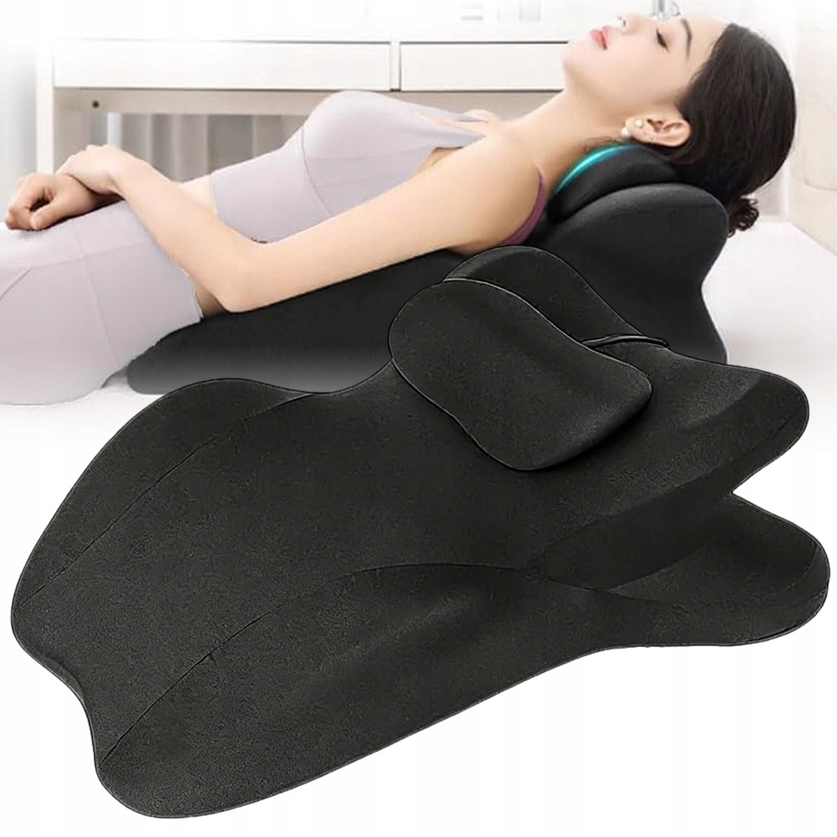 Leeskussen - Rugsteun Kussen - Lendensteunkussen - 3D Ergonomisch - Traagschuim - Met Klein Kussen - 59x46x24 cm - Wigvormig Kussen - Multifunctioneel Kussen - Voor Hoofd, Nek en Rug - Ontspanning en Lezen - Zwart