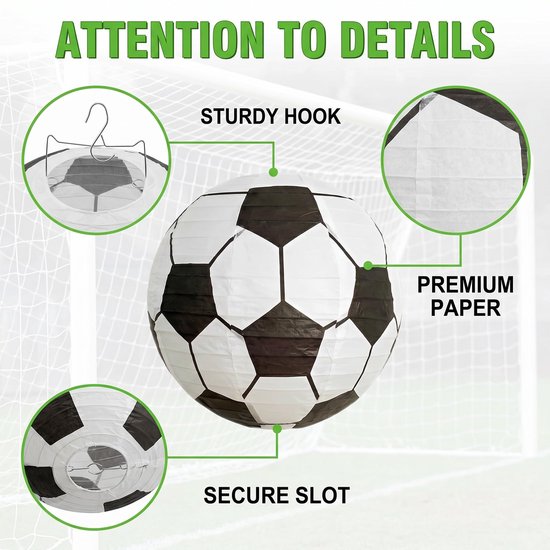 Set van 5 voetbal lampions 20 cm - Hängdecoratie voor kinderfeestjes en sportevenementen — afbeelding 3